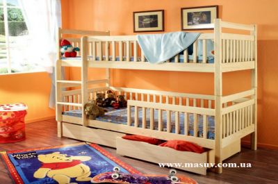 Ліжко двохярусне дитяче з бука - Олександр, дитячі меблі з дерева.