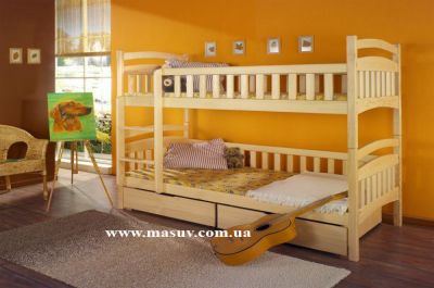 Дитячі меблі з дерева, двохярусне ліжко - Дем'ян